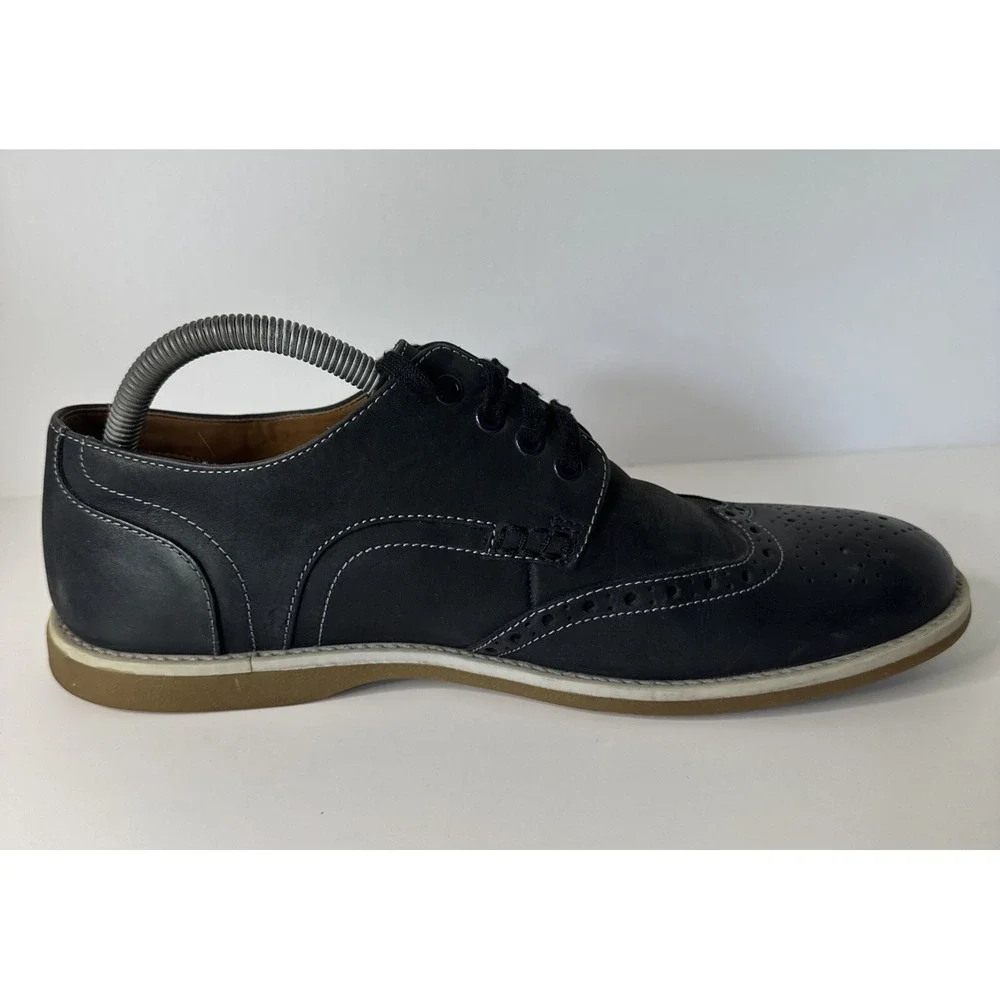 CLARKS Men's‎ Size 9 US Navy Blue Leather Lace Up Dress Shoe VERY NICE